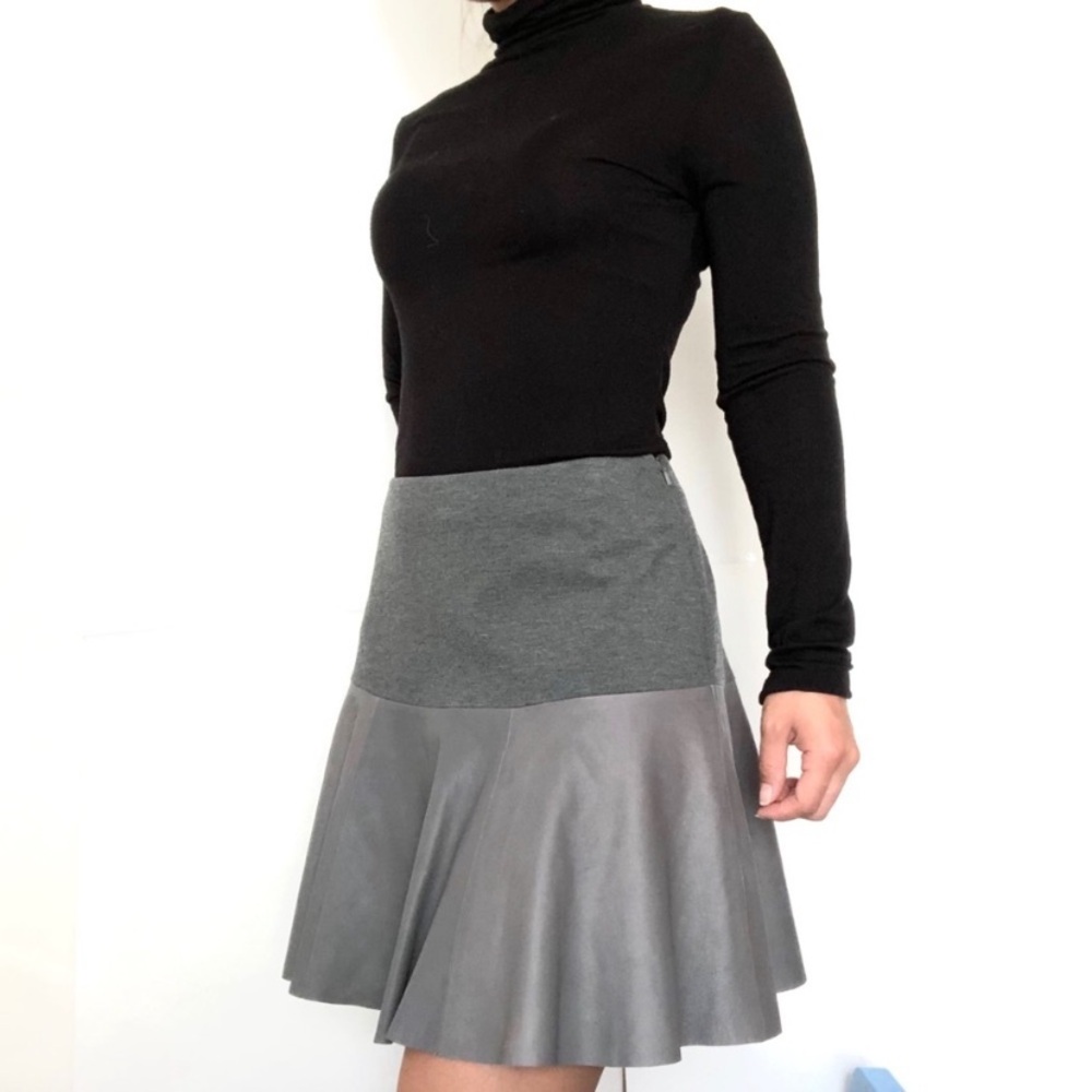 HINGE Leather Panel Peplum SKIRT GREY SIZE XS $198 VERY CHIC NORDSTROM